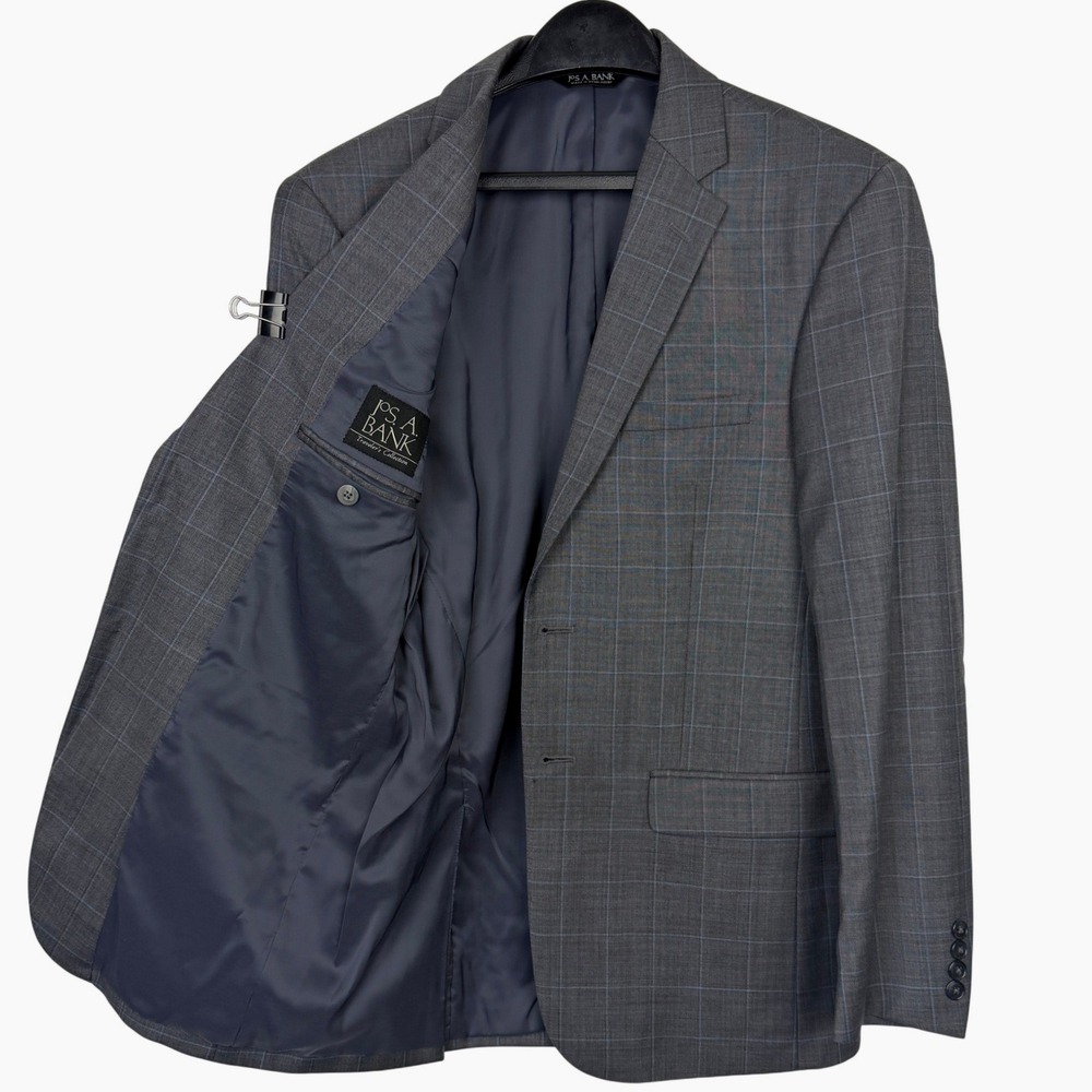 Jos. A. Bank Sport Coat Mens 38R Slim Gray Plaid Wool Travelers Blazer Jacket